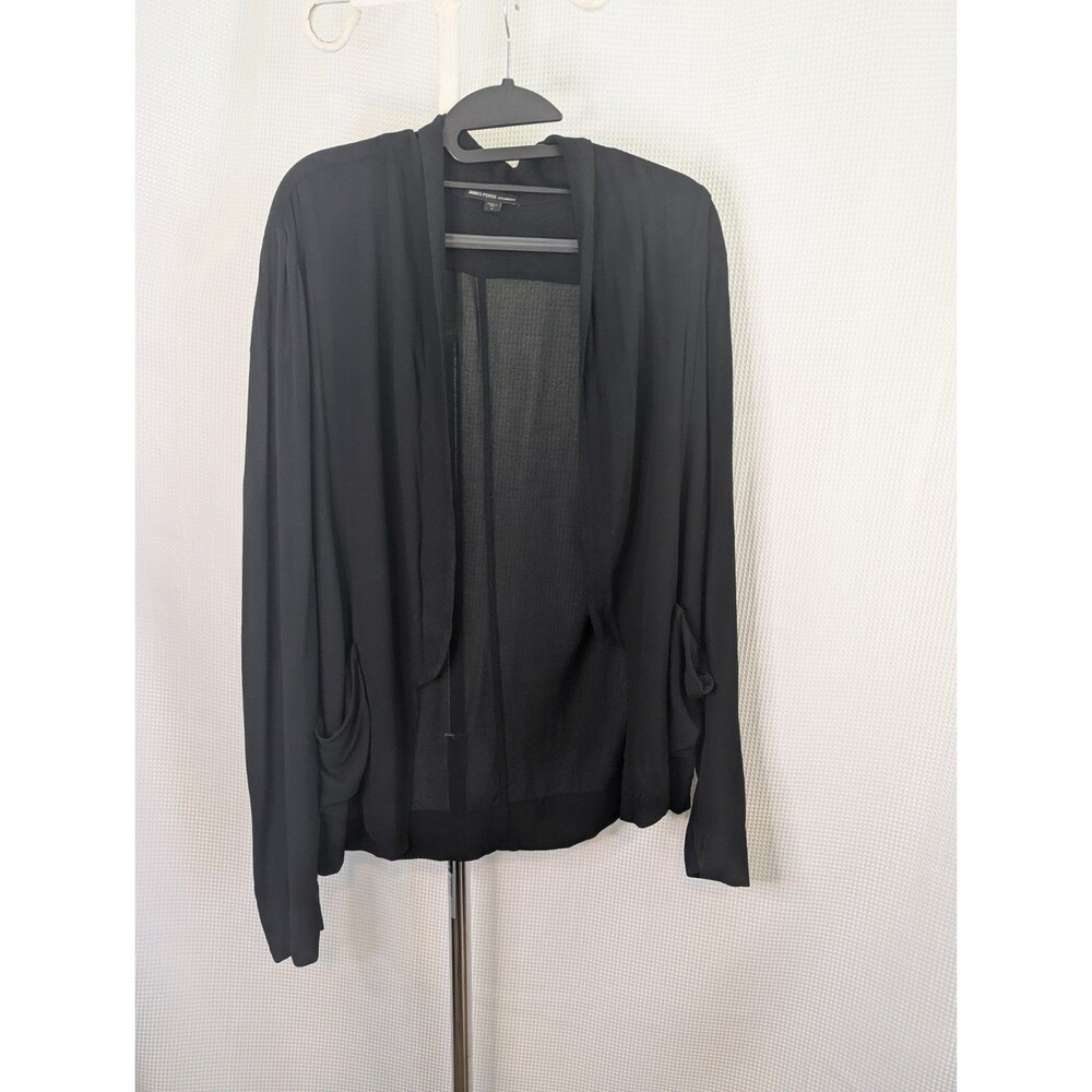 James Perse Womens Open Front Jacket Cardigan Black Sz 2 Shawl Collar (M15)